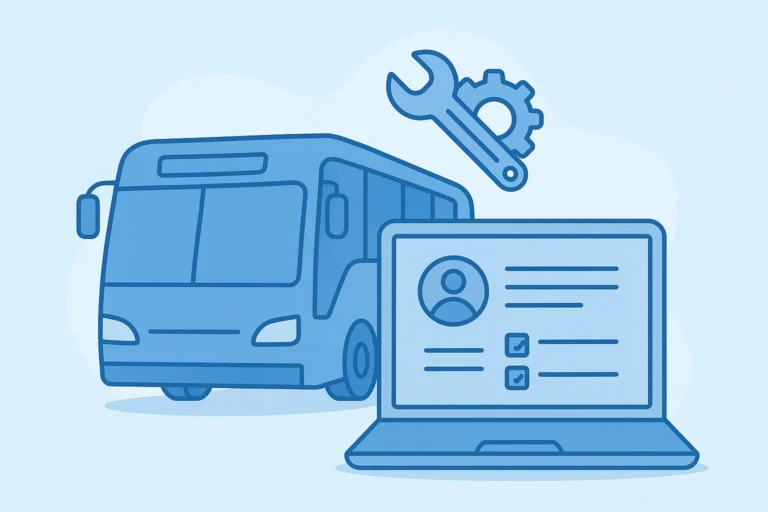 Image with bus, laptop